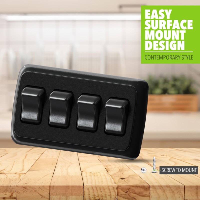 Leisure LED Contemporary Quadruple SPST On-Off Switch with Bezel, 12-Volt,