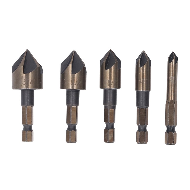 5 Pcs Countersink Drill Bit 1/4in 3/8in 1/2in 5/8in 3/4in