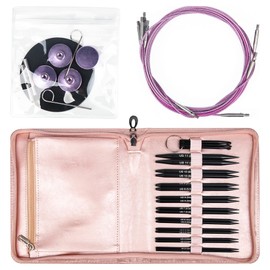 Interchangeable Circular Knitting Needles Set - 9 Pairs of Circular Knitting Needles for Professional Knitters - Premium Interchangeable Knitting Needle for Seamless Crafting (Pink & Black)