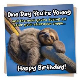 Funny Sloth Happy Birthday Card - Humour Card For Family and Friends - Fun Greetings Wish for Men, Women - Made in UK