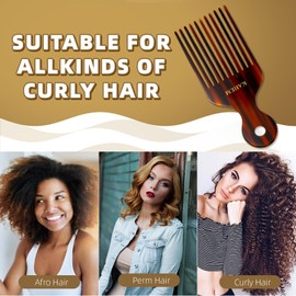 KAHEM Wide Tooth Pick Comb for Long, Thick, Curly Hair - 6.89 Inch Detangling and Lifting Comb for Women and Men's Hair Styling