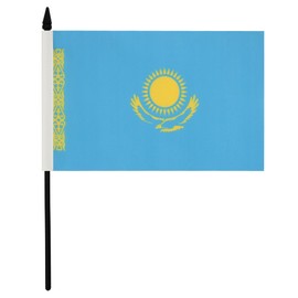 AZ FLAG KAZAKHSTAN TABLE FLAG 5'' x 8'' - KAZAKH DESK FLAG 21 x 14 cm - Black plastic stick and base