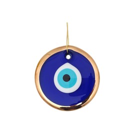 Erbulus 3.5" Glass Blue Evil Eye Wall Hanging Gold Ornament - Turkish Nazar Bead - Home Protection Charm - Gold Wall Decor Amulet in a Box (Medium)