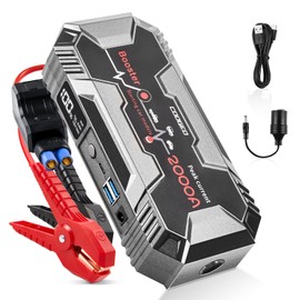 COOGEO Car Battery Jump Starter Portable, 2000A Jump Starter Battery Pack for 8.0L Gasoline and 6.0L Diesel Engines, 12V Jump Box for car Battery with EC8 Jumper Cables,Black