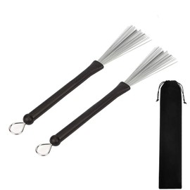 byou Drum Brushes,Drum Sticks Brush Retractable Wire Percussion Brushes with Comfortable Rubber Handles and Storage Bag for Jazz Folk Music 1 Pair
