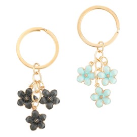 Ouligay 2pcs Cute Keychain Gold Flower Keychain Bag Charm Enameled Keychain Key Accessories Cute Car Accessories Wallet Keychain For Women Girly(Blue and Black)