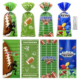 100 Pieces Football Treat Bags, Ball Games Rugby Football Candy Cello Treat Bags with Sliver Twist Ties, Football Cellophane Bags for Birthday Sports Party Favor Boys Kids Team Sports Goodie Bags