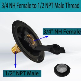 YTFSA RV City Water Inlet with Check Valve, 3/4 NH Female to 1/2 NPT Male Black Flange RV Fresh Water Inlet, RV Water Inlet Replacement, RV Water Inlet with Dust Plug for RV Camper Motorhome, Black