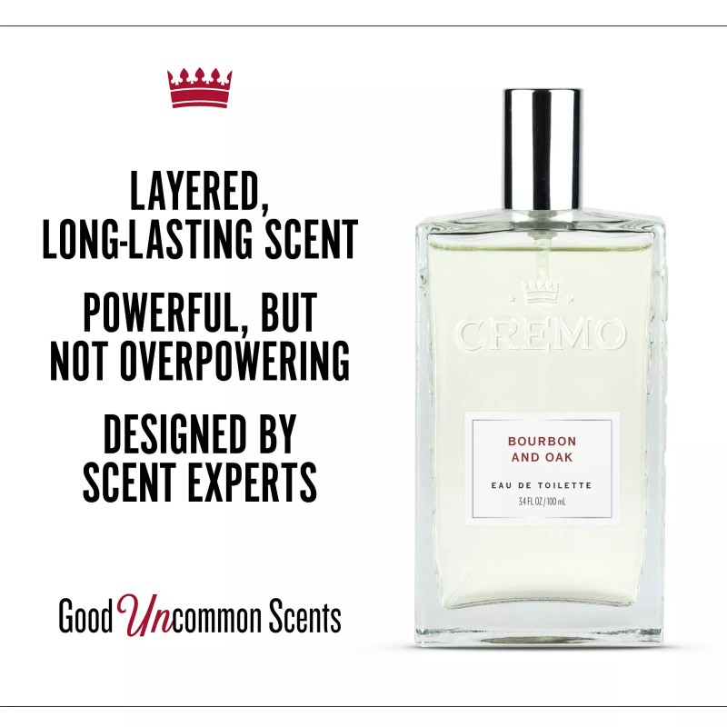 Cremo Bourbon Oak Cologne Spray 3.4 Fl Oz Sophisticated Men's