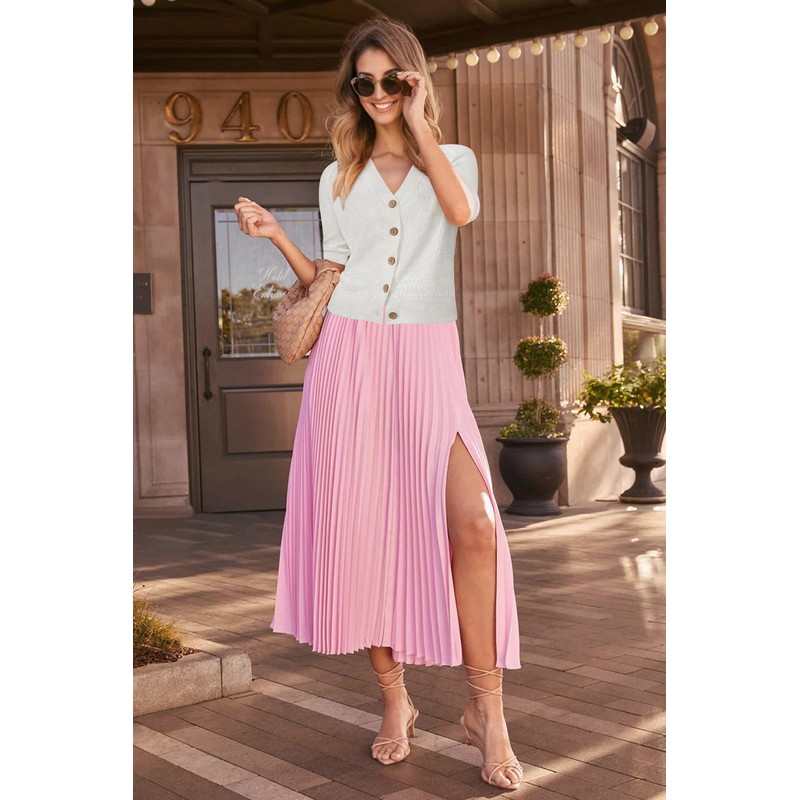 Arach&Cloz Cardigans for Women Summer Short Cardigan V-Neck Button Placket