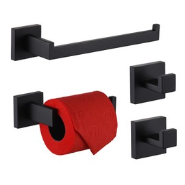 KOKOSIRI Juego de Accesorios de baño 4 Piezas Soporte para Toallas 2 Ganchos de Acero Inoxidable Montaje en Pared Negro B05S4-BK