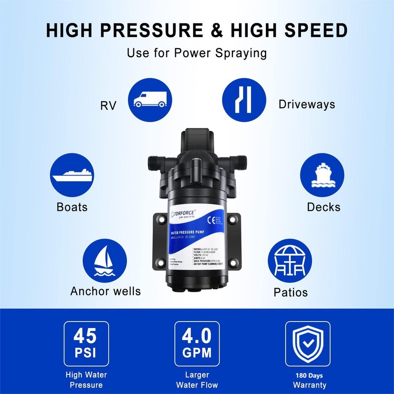 TDRFORCE 12V DC RV Fresh Water Pump 4 GPM Pressure