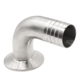 Goldpea Stainless Steel 304 Sanitary Hose Fitting Single Barb 90 Degree Elbow 1-1/2" Barbed with 1.5" Tri-clamp (50.5mm OD Ferrule) & 1pc SS304 Hose Clamp
