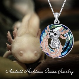 PROESS Sterling Silver Axolotl Necklace Axolotl Pendant with Crystal Axolotl Gifts for Women