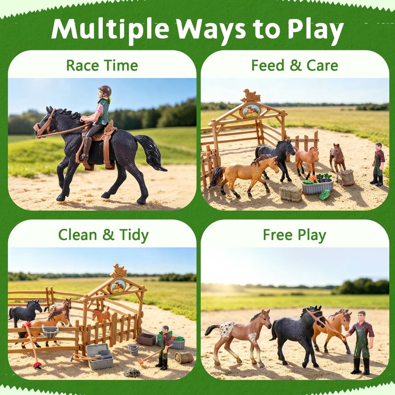 kukifun Horse Stable Playset 40PCS, Farm Barn Toy with Rider