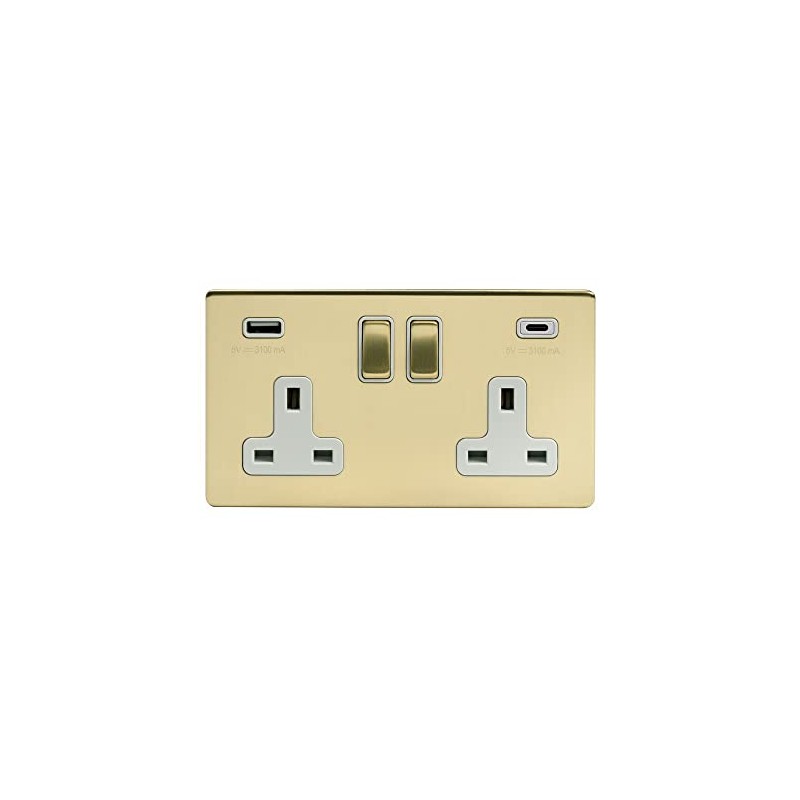 Soho Lighting Brushed Brass 2 Gang USB A + C
