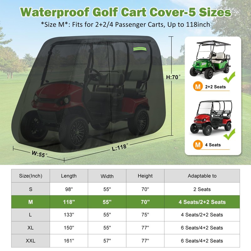 Waterproof Golf Cart Cover 4 Passenger for Yamaha/E-Z-Go/Cushman/Club Car/Evolution/ICON, Heavy