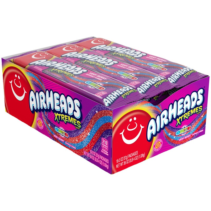 Airheads Xtremes Belts Sweetly Sour Candy, Very Berry, Non-Melting, Bulk
