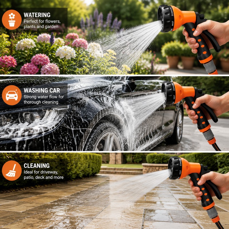 7-in-1 Garden Hose Spray Nozzle for Yard & Car Cleaning