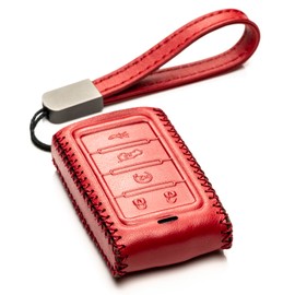 Vitodeco Genuine Leather Smart Key Fob Case for Jeep Wagoneer, Grand Wagoneer, Grand Cherokee 2022-2025 (Red, 5-Button)