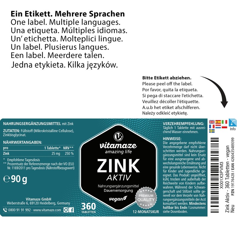 Zinc Bisglycinate High Dosage, 25 mg Zinc per Tablet, 1
