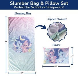 Jay Franco Kids Slumber Bag and Pillow - 54 x 27 Inch Comfy Indoor Sleeping Bag for School and Sleepovers, 2 Piece Set, Multi - Lilo & Stitch