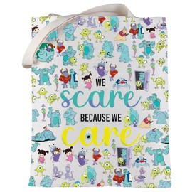 LEVLO Funny Monsters Movie Cosmetic Make Up Bag Mike Sully Boo Fans Gift We Scare Because We Care Makeup Zipper Pouch Bag We Scare Full Tote