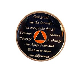 5 Years AA Locket Orange Black Tri-Plate Sobriety Chip Serenity Prayer Back