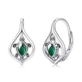 AOVEAO Sea Turtle Earrings 925 Sterling Silver Malachite Turtle Leverback Earrings,Ocean Beach Turtle Earrings Jewelry for Women