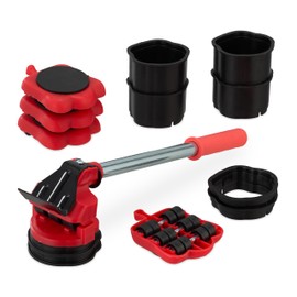 Relaxdays Furniture Lifter and Furniture Roller Set, Transport Castors Furniture, up to 150 kg, Rotatable, 8 Attachments, Furniture Slider, Red/Black