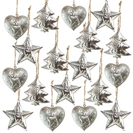 Logbuch-Verlag 18 Christmas Pendants Silver Metal Heart Star Tree 5 cm Christmas Decoration for Hanging