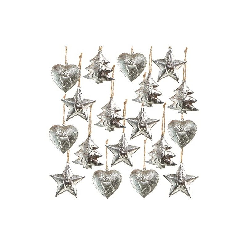 Logbuch-Verlag 18 Christmas Pendants Silver Metal Heart Star Tree 5