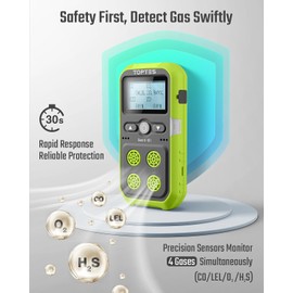 TopTes Guard-101 4 Gas Monitor Multi Detector for H2S, CO, LEL, and O2, with Vibration, Visual, and Audible Alarms, 14h Long Battery Life, Safety Explosion-Proof, for Work, Home - Green