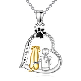 KZX Dog Necklace for Women 925 Sterling Silver Always Better Together Dog Lover Heart Pendant Puppy Jewelry Gifts for Pet lovers
