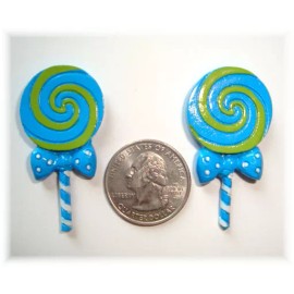 6PC LOLLIPOP BLUE LIME BOW CANDY FLAT BACK FLATBACK RESINS 4 HAIRBOW BOW CENTER