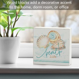 CounterArt "Beach Life" Artistic Solid Wood Block Sign 3.75” Square Made in the USA Colorful, Sturdy, Freestanding