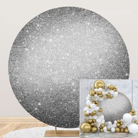 OERJU Silver Round Backdrop Cover Luxurious Silver Glittering Starlight Photography Background Polyester Not Glitter Sequin Baby Shower Birthday Party Circle Backdrop Cover Photo Shoot Prop 7.2x7.2ft