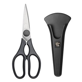 Linoroso Heavy Duty Kitchen Scissor Ultra Sharp Utility Scissors with Cover Cooking Cutting Stainless Steel Food Shears for Meat Poultry Fish Chicken Pizza Vegetables Herbs BBQ Nuts - Classic Black