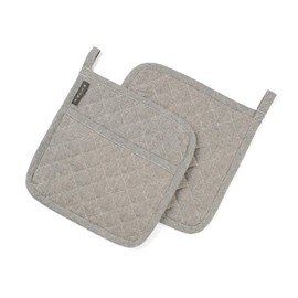 MEEMA Kitchen Oven Mitts & Heat Resistant Pot Holders | Cotton Cloth Potholders | Hot Pads Farmhouse Design | Ideal for Kitchen Essentials | Baking - Cooking & Countertops | Set of 2 | Charcoal