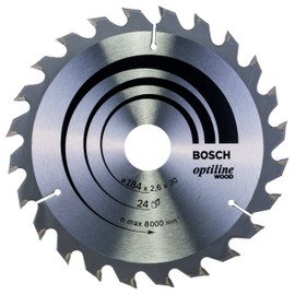 Bosch 2608640610 Optiline Wood Circular Hand Saw Blade, 184mm x 2.6mm x 30mm, 24 Teeth, Silver
