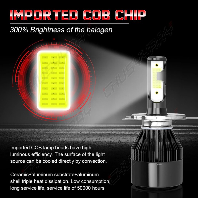 CHUSYYRAY 2x 2-Side 9003 H4 LED Headlight Bulbs Kit High