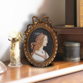 Emiyea 5x7 Bronze Picture Frame – Antique Gold Vintage Bronze Oval Frame with Glass Front – Wall Hanging or Tabletop Display, Art Deco