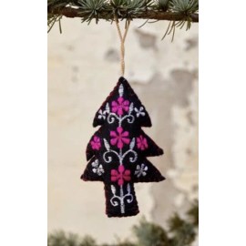 Anthropologie Terrain Wool Embroidered Evergreen Felt Tree Christmas Ornament 6”