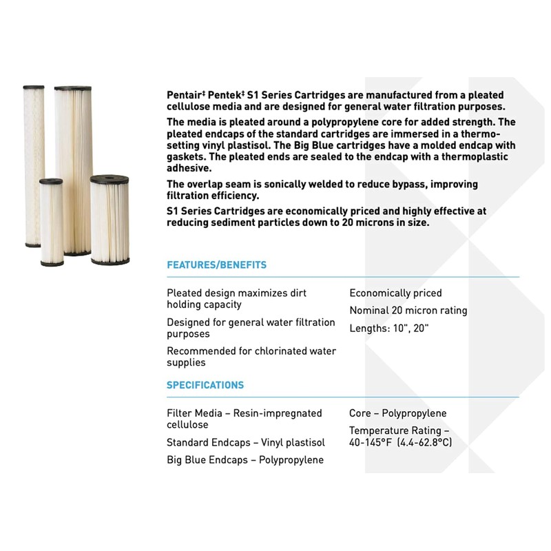 Pentair Pentek S1-20 Sediment Water Filter, 20-Inch, Whole House Pleated