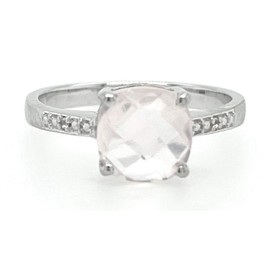 Natural 1.5ct Pink Rose Quartz, White Topaz 925 Sterling Silver Engagement Ring Size 5, 6, 7, 8, 9
