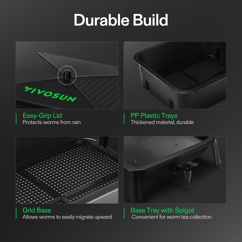 VIVOSUN 3-Layer Worm Compost Bin, 30L Worm Composter, Easy Setup