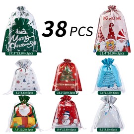 38PCS Christmas Gift Bags, Assorted Sizes Bulk S/M/L, Waterproof Holiday Gift Wrap with Drawstring,Gift Sacks,Gift Wrap Bags,Gift Bags For Presentsgift (38)