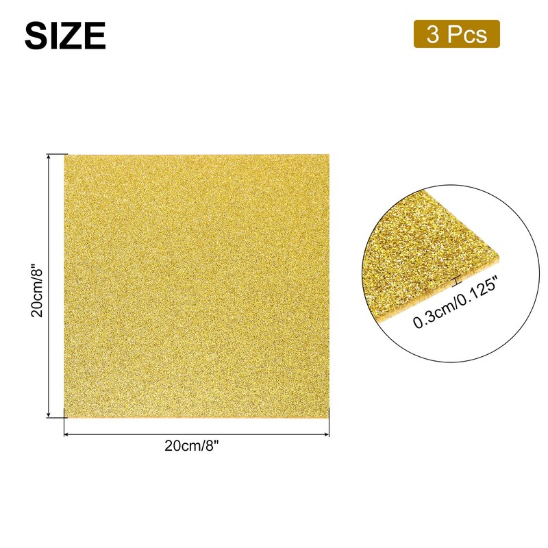QUARKZMAN Pack of 3 Gold Glitter Acrylic Sheets 1/8 Inch