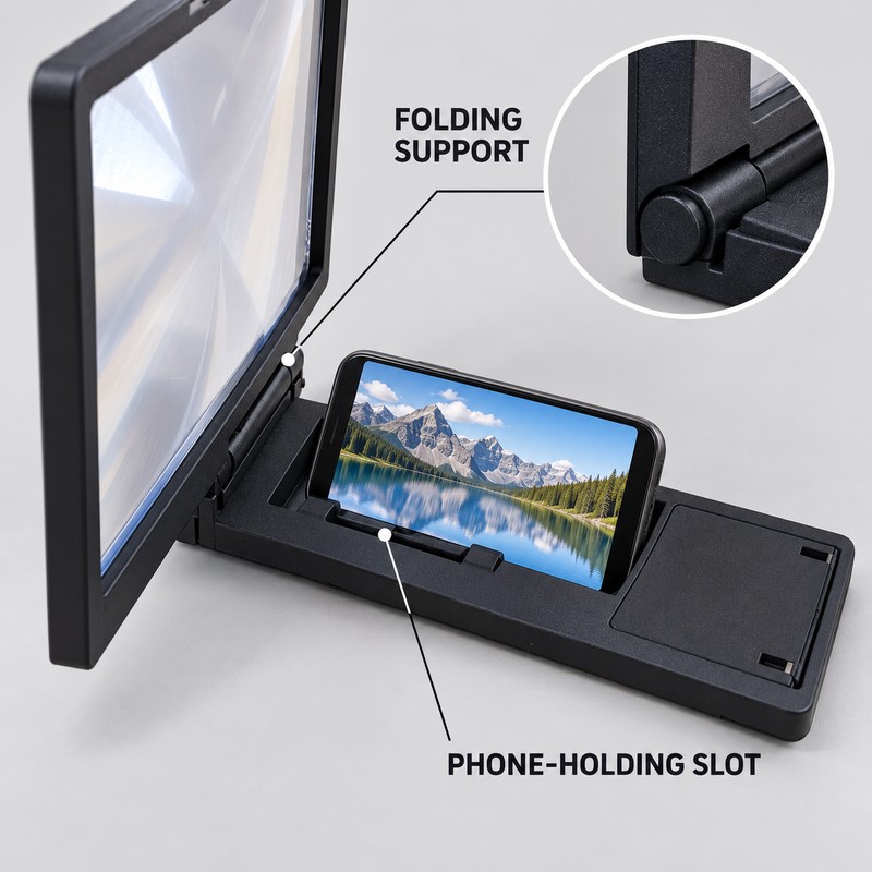 3D HD Phone Screen Magnifier Stand, Foldable 2-3X Mobile Video