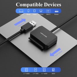 WAVLINK SATA to USB 3.0 Hard Drive Cable, 5Gbps USB3.0 to Sata Cable Support UASP, External Hard Drive SATA I/II/III Connector for 2.5, 3.5 inch HDD SSD Data up to 18TB - Include 12V/2A Power Adapter
